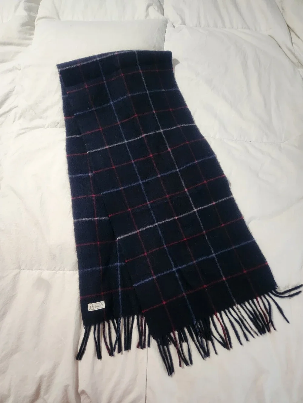 B. Altman & Co. Cashmere Scarf Unisex Navy Plaid 56